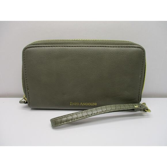 Enzo Angiolini Grey Faux Leather Snakeskin Detail Wallet Clutch - Picture 1 of 9